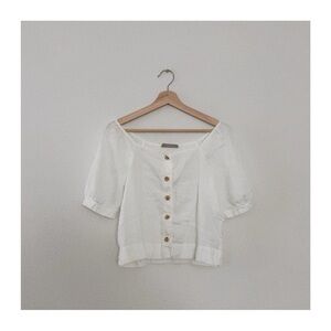 everlane puff sleeve linen top